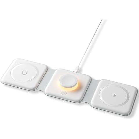 ESSAGER 3 in 1 Foldable Wireless Charger for iPhone 16/15/14/13/12/11 Series, Magnetic Wireless Charging Station, Travel Wireless Fast Charging Pad for Airpods 4/3/2/Pro, iWatch (3 in 1, White) Cover