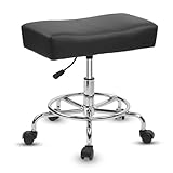 KLASIKA Heavy Duty Extra Wide Rolling Stool PU Leather Thickened Seat Cushion with Footrest, Adjustable Height Swivel Stools with Wheels for Spa Salon Tattoo Barber Massage Shop Work Garage, Black