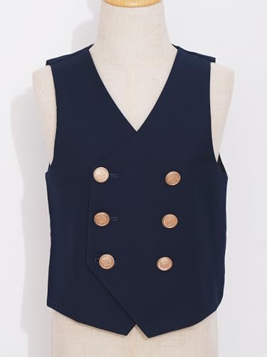Kids Boys V Neck Double-Breasted Vest Formal Suit Gentleman Waistcoat for Graduation Wedding Party3