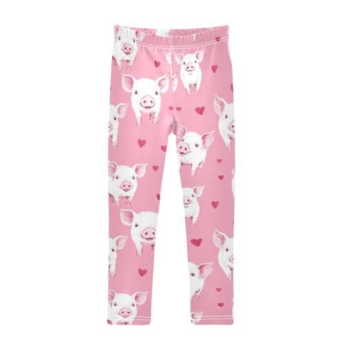 Wusikd White Piglets Girls' Leggings Toddler Doodles Pink Hearts Kids Yoga Pants Dance Active Tights 4T