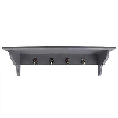 Home Basics Keyholder for Wall with Shelf (Grey) Hooks with Shelf | MDF Floating Entryway Shelf for Décor, Mail Key, House Key, and Car Keys | Contemporary Decorative Shelf with Hooks