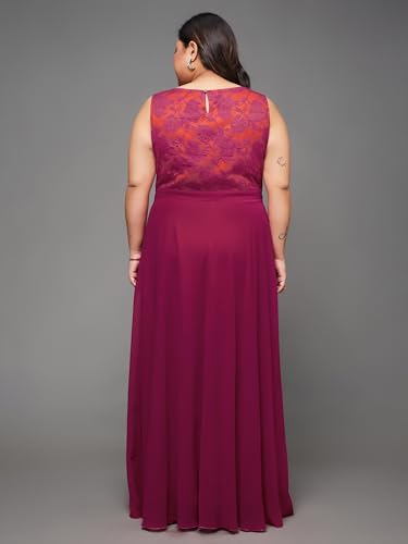 Image of Miss Chase A+ Women's Round Neck Sleeveless Georgette Floral Lace Fit & Flare Maxi Dress