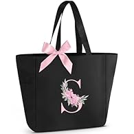 Personalised initial design: Custom letter initial with pink bow detail—ideal as a birthday gift, bridesmaid gift or Christmas gift, suitable for women including mums, teachers, wives, daughters, sisters and friends. Size & lightweight (tote bags for...