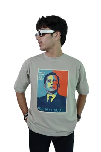 Image of Silly Panda Oversized Unisex Smoke Grey 'The Office' T-Shirt, Michael Scott That's What She Said Print, 100% Cotton