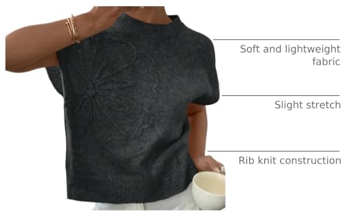 Image of SOLY HUX Women's Short Sleeve Sweater 3D Floral Sweaters Pullover Tank Tops Knit Vest Trendy Fashion Clothing