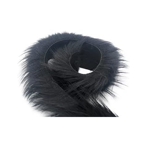 Mnj-Trimming- 2 Meter Smooth Raccoon Faux Fur Trim Piping with Sewing Ribbon for Crafts, Hood Replacements, Shawls etc. (Black) Cover