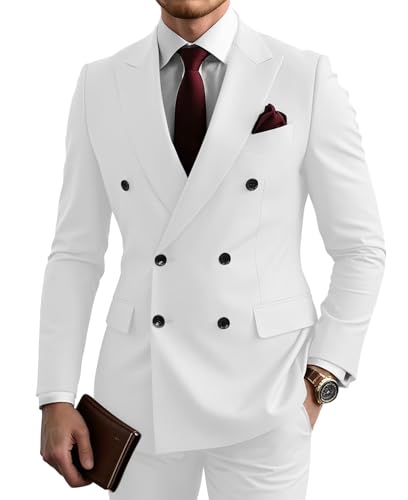 Mens 2 Piece Double Breasted Suit Men Slim Fit Jacket Pants Suit Set for Wedding Prom