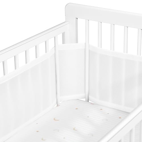Sageky ベビーベッド用通気性メッシュバンパーパッド｜3mmエアフローテクノロジー｜標準的なベビーベッドに適合｜安全で快適な赤ちゃんの眠り (しろ)