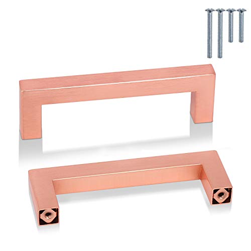 PinLin 10 Stück Griffe Küche Lochabstand 102mm Möbelgriffe Edelstahl Kupfer Roségold Küchenschrank Stangengriffe, Schrauben enthalten Cover