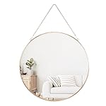 Dahey Hanging Circle Mirror Wall Decor Small Gold Round Mirror with Hanging Chain for Living Room Bathroom Bedroom ,Gold, 11.75" x 11.75"