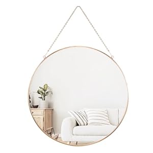 Dahey Hanging Circle Mirror Wall Decor Small Gold Round Mirror with Hanging Chain for Living Room Bathroom Bedroom ,Gold, 11.75″ x 11.75″