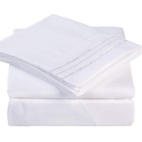 TEKAMON Premium 4 Piece Bed Sheet Set 1800TC Bedding 100% Microfiber Polyester - Super Soft, Warm, Breathable, Cooling, Wrinkle Free - 10-16 Extra Deep Pockets, King, White