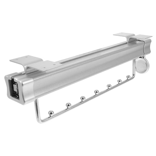 KOMBIUDA Retractable Clothes Rail Wardrobe Organizer Rack Closet Hanger Wardrobe Sliding Rack Wardrobe Clothing Rail Garment Hooks Top Mounted Clothes Organizer Coat Hangers Aluminum Silver