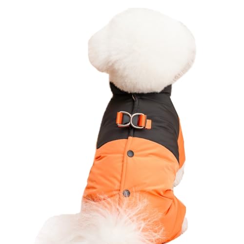 ICOUCHI かわいい 犬服 コート ジャケット 秋冬 ペット服 背中開き ボア ハーネス付き ドッグウェア ロンパース つなぎ 小中型犬 子犬 洋服 あたたかい 防寒 防水 防風 雪服 お散歩 (L,オレンジ)