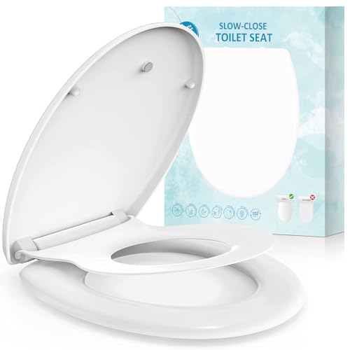 Abattant WC Familial, MUJIUSHI Lunette de Toilette avec Siège Enfant Magnétique, Frein de Chute et Charnière Réglable, Abattant WC en Forme de O, Siège de...
