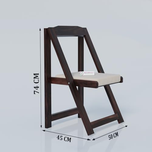 Image of Jangid Handicraft Sheesham Wood Folding Chair with Cushion for Living Room | Wooden Contemporary Foldable Resting Adults Chair with Cushion for Balcony & Hall | Walnut Finish