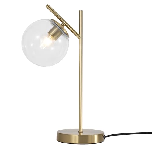Image of Mid Century Modern Table Lamp, Contemporary Metal Brass Bedside Lamps with Clear Glass lampshade, Gold Globe Nightstand Lamp for Bedroom Living Room Study Room