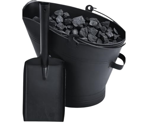 Trendi Metal Fireside Waterloo Bucket & Companion Set| Fireplace Coal & Wood Scuttle | Includes Poker, Shovel, Tongs | Coal Wood Burner Accessories Kit (Waterloo Bucket with Shovel)