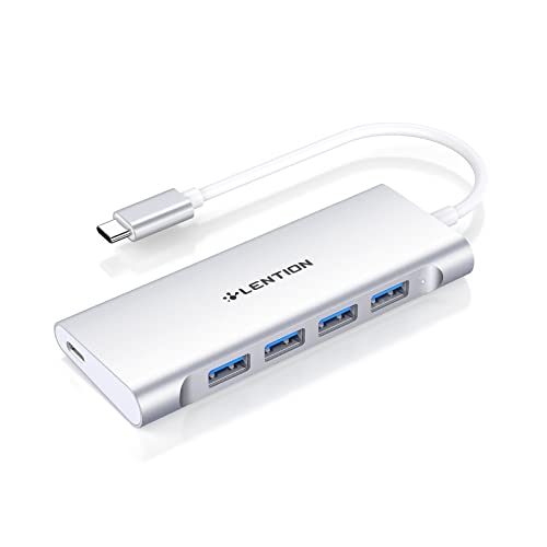 LENTION USB C Hub with 4 USB 3.0 & Type C Charging Compatible 2025-2016 MacBook Pro, New Mac Air, New Surface, Chromebook, More, Stable Driver Certified Type C Multiport Adapter (CB-C31, Sil