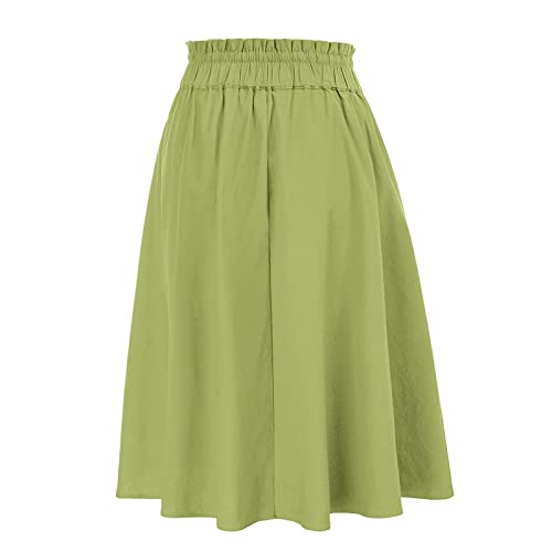 Women's A-Line Skirt for Summer,Knee Length Skirts Solid Color Casual Style Half Dress Stretchy Elasticated Waist High Waisted Midi Skirt with Drawstring Spring Summer Holiday (Green, M) - Image 5