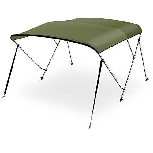 SereneLife 3 Bow Bimini Top, 2 Straps and 2 Rear Support Poles with Marine Grade 600D Polyester Canvas, All Stainless Steel Mounting Hardware, Very Easy to Install, Weather Resistant, Forest Green