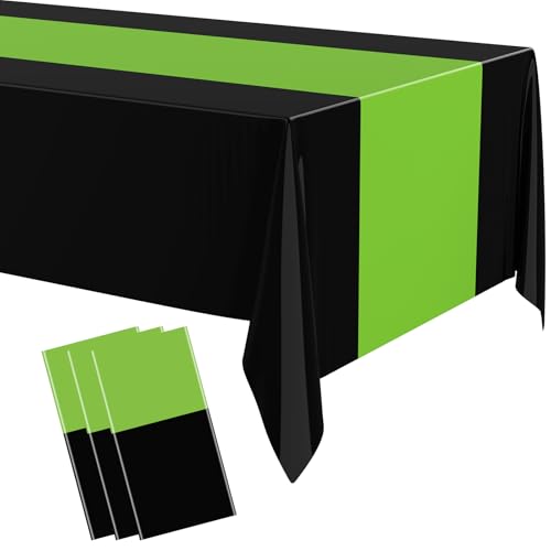 Oudain 3 Pcs Plastic Disposable Table Cloth 54" x 108", Green, Black