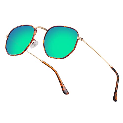 Image of Hipster Hexagonal Polarized Sunglasses Men Women Geometric Square Small Vintage Metal Frame Retro Shade Glasses