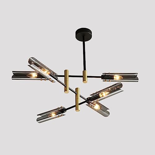 Chandelier Sputnik noir avec 8 lampes en verre fumé pour salon et cuisine