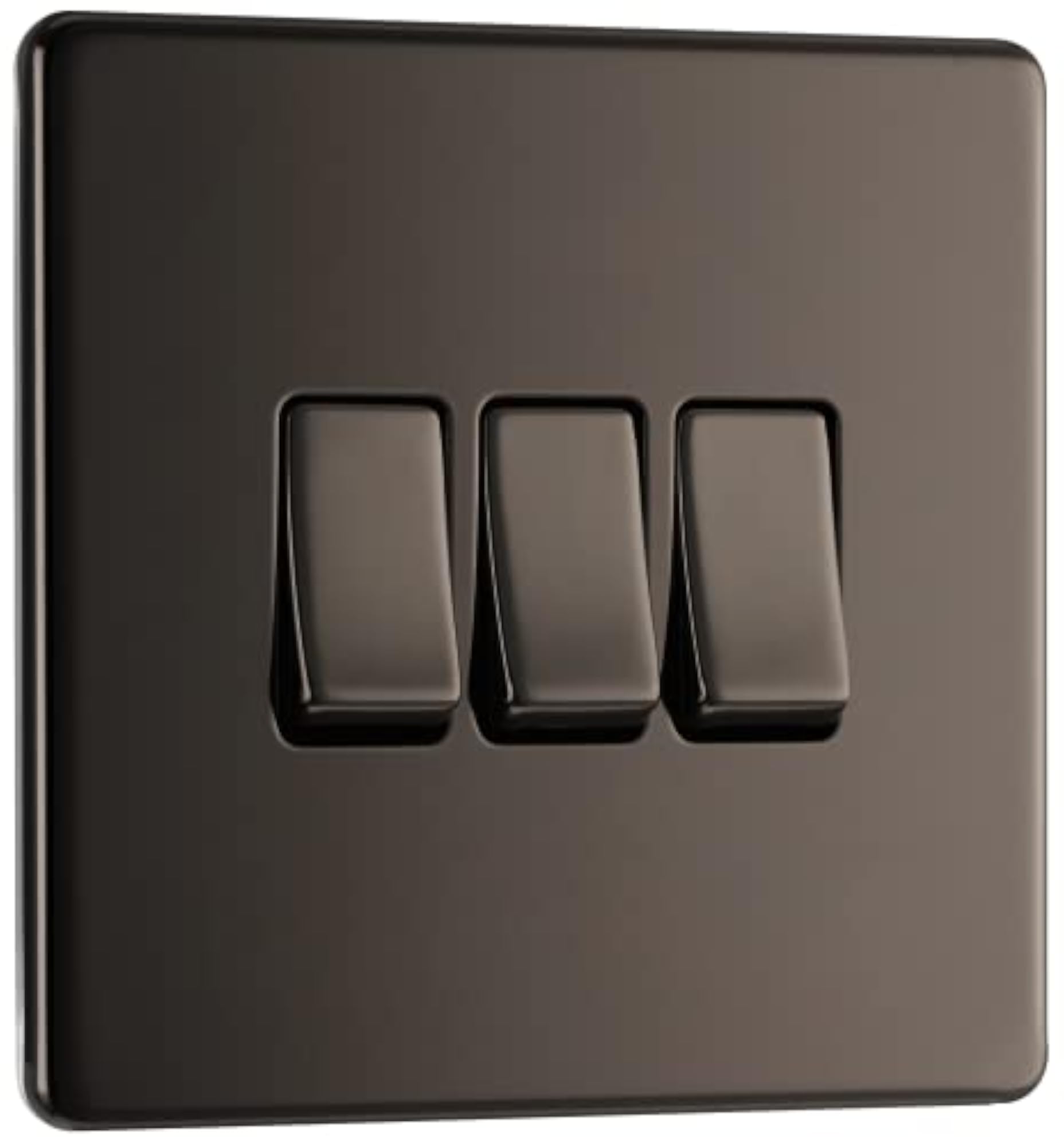 Black Nickel Screwless Flat Plate Triple Light Switch