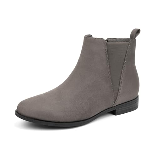 VJH confort Women's Chelsea Ankle Boots Low Heel Fashion Almond Toe Dress Booties with Side Zipper(Griege,12)