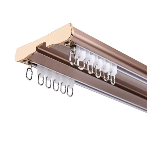 Barra de cortina de aluminio de 100 a 400 cm, sistema de montaje en el techo para cortinas y separadores de habitaciones, riel marrón, longitud ajustable para uso doméstico y oficina (370 cm)