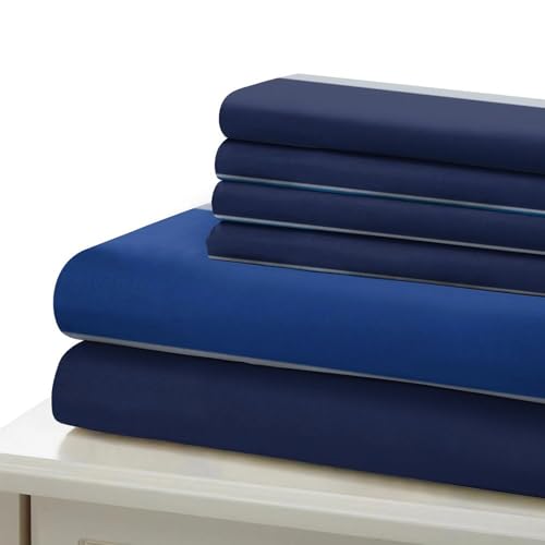 Housse de couette bleu rayée en microfibre 135x200 cm pour lit simple - 7