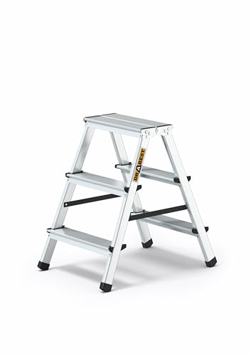 Aluminium Trittleiter beidseitig begehbar 2x3 Stufen – Klappleiter Haushaltsleiter mit 125 kg Tragkraft, rutschfeste Stehleiter