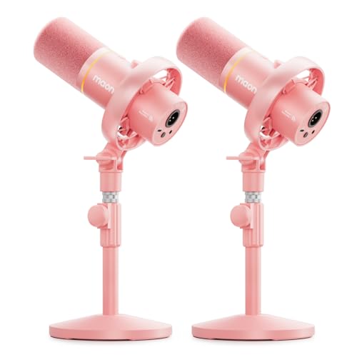 Image of MAONO PD200W Hybrid Wireless Podcast Equipment Bundle for 2, XLR USB Dynamic Microphone Kit with 2 Desktop Stand, Software, Noise Cancellation, for Co-hosted Podcast, Vocal Recording, Pink