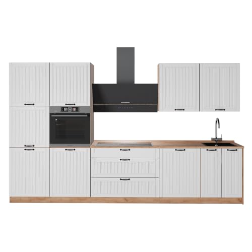 Vicco Mueble de Cocina Fame-Line, Blanco casa de Campo/Roble Dorado, 340 cm, ET Roble, para ampliación Individual con módulos compatibles