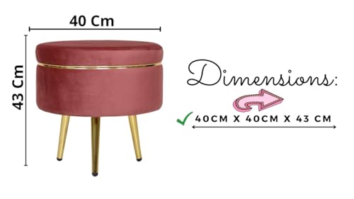 Image of Ottoman for Living Room, Velvet Round Foot Rest Stool, Metal Legs Chair for Sitting, Puffy for Bedroom & Makeup Room Decor | Chair (18 inchx18 inchx32 inch), Puffy (16 inchx16 inchx17 inch) | (Combo-Gajri)