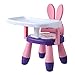 Hellery Tragbarer Baby-Essstuhl PVC-Sitz mit verstellbarem Tablett Rutschfester Esstisch Niedriger Hocker Kompakt für Kleinkinder Camping Home Reisestuhl - Rosa lila Kaninchen