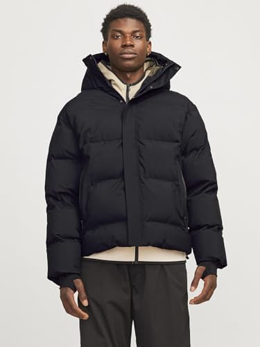Jack&Jones Erkek Jcoalpha Kapüşonlu Rüzgar Geçirmez Puffer Mont 12261971 Siyah P 6344412