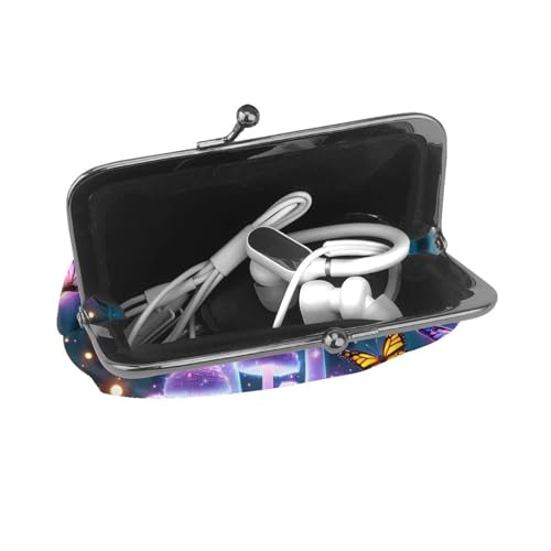 Pu Leather Buckle Coin Purse Magical-Mushrooms-Butterflies Girls Kiss-Lock Change Purse Wallets4