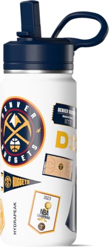 Image of Hydrapeak NBA Officially Licensed Denver Nuggets 20oz Insulated Water Bottle with Straw Lid & Carry Handle, Leak-Proof Stainless-Steel Game Experience Sports Bottle for Kids, School, Camp