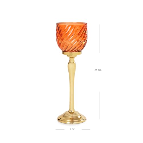 Image of Pure Home Orange Swirl Textured Hurricane - Small | Size: 9 x 9 x 21 cm | Premium Hurricanes for Home Decor | Living Room & Home Decor Showpiece | Ideal for Diwali & Festive Gifting | Premium | Pack of 1