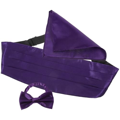 Set de corbatín, fajín y pañuelo para hombre en púrpura