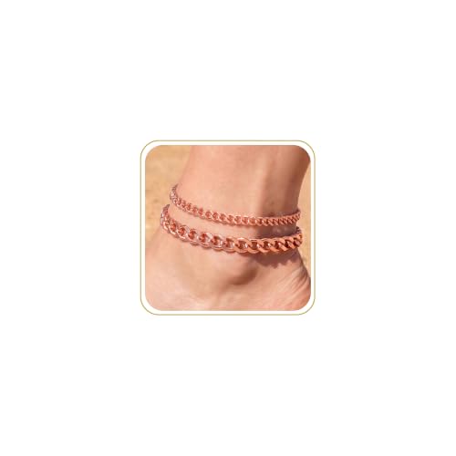 Image of Tewiky Chunky Ankle Bracelets for Women,Dainty Layered Waterproof Anklet for Women Adjustable Cuban Set Stackable Cute Summer Beach Jewelry Gift