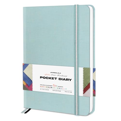 Image of Jhingalala Diaries - Fabric Cover Hardbound Pocket Journal Notebook I Fabric Series Journal Diary For Girls and Women I Pocket Diary With Elastic Closure I Size A6 I 192 Ruled Pages (Beau Blue)