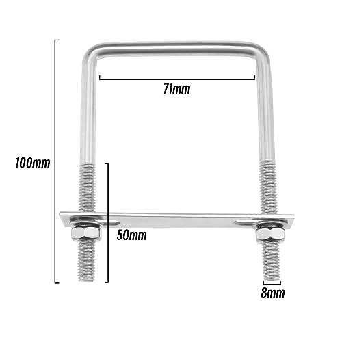 SG Store 4PCS Square U-Bolts M8 Thread 71mm Inner Width 100mm Length 304 Stainless Steel U-Shaped Clamp Bolt with Nuts and Plates for Vehicles Pipelines Buildings - Image 4