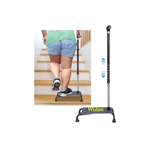 Stair Climbing Cane Lifts Assist Cane for Seniors Elderly Half Step Stairway Aid Walking Sticks Adjustable Mobility Helper Balance Devices 4 Prong Quad Widen Anti-Slip Base Seat Walker