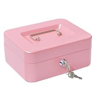 Geldkassette mit Schlüssel, tragbare Kasse mit Münzfach, kleine abschließbare Geldkassette für Haus, Büro und Veranstaltungen, 20 * 16 * 9cm,Pink