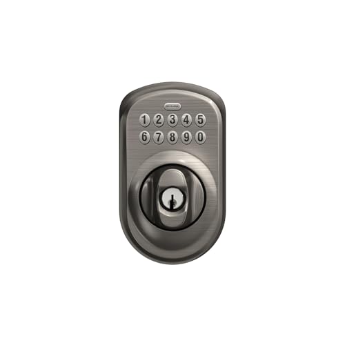 Schlage BE365PLY620 Plymouth Keypad Deadbolt Electronic Keyless Entry Lock, Antique Pewter