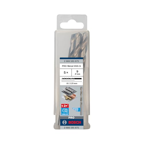 Bosch 5x PRO Metal HSS-G Spiralbohrer Standardlänge (für Nichteisenmetalle, Stahl, Ø 9,00 mm, Professional Zubehör Bohrmaschine/Schrauber)