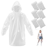 lohey 6 Stück Regenponcho Einweg, Wasserdicht Regenmantel für Damen und Herren und Kinder, Durchsichtige Regencape mit Kapuze und Ärmeln für Camping, Angeln, Freizeitparks, Festivals